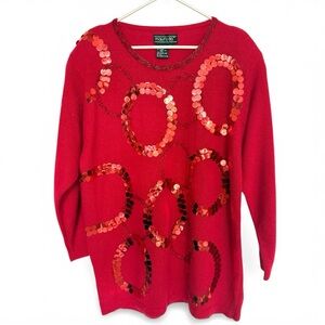 Vintage Maurada Red Lambswool & Angora Beaded Sequin Sweater | XL | Hong Kong